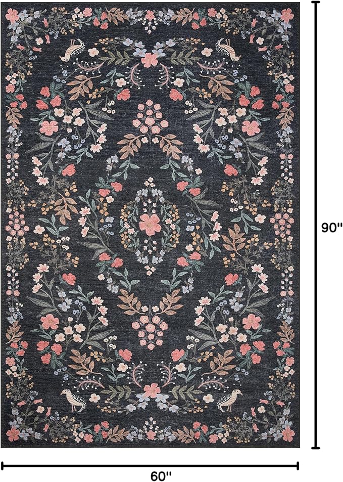 Loloi Rifle Paper Co. Maison Collection MAO-04 Tuileries Black 5'-0" x 7'-6", .19" Pile Height, Area Rug