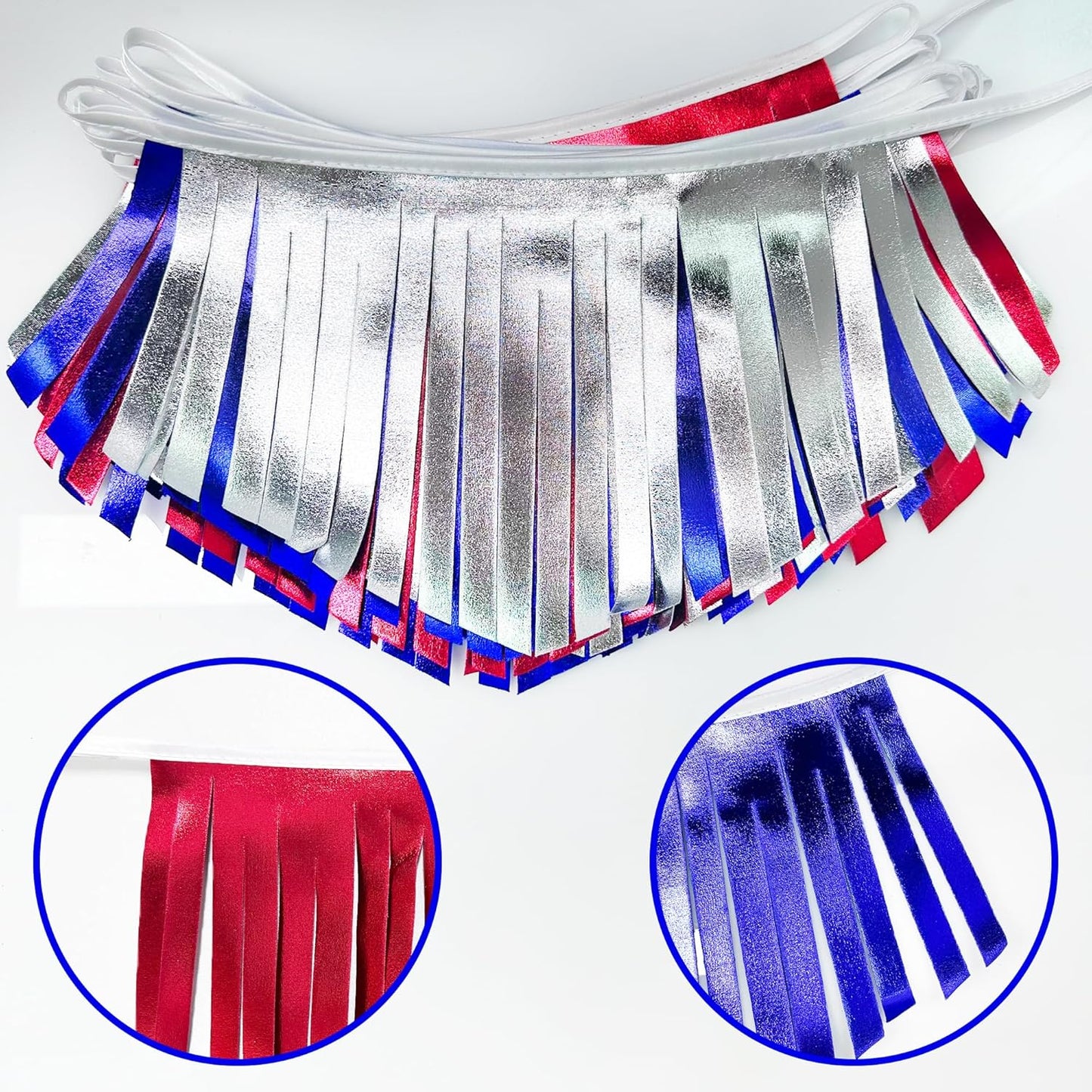 Blue Red Silver Tassel Banner Metallic Fabric Pennant Bunting Flag for 4th of July American USA National Day Patriotic Veterans Graduation Wedding Birthday Retirement Nautical Party Decorations