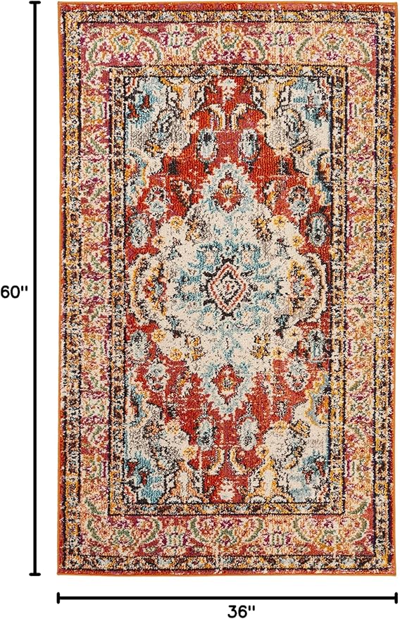 SAFAVIEH Monaco Collection Area Rug - 3' x 5', Orange & Light Blue, Non-Shedding & Easy to Clean, Distressed Medallion Design, Ideal for Living Room, Bedroom, Dining Space (MNC243H)