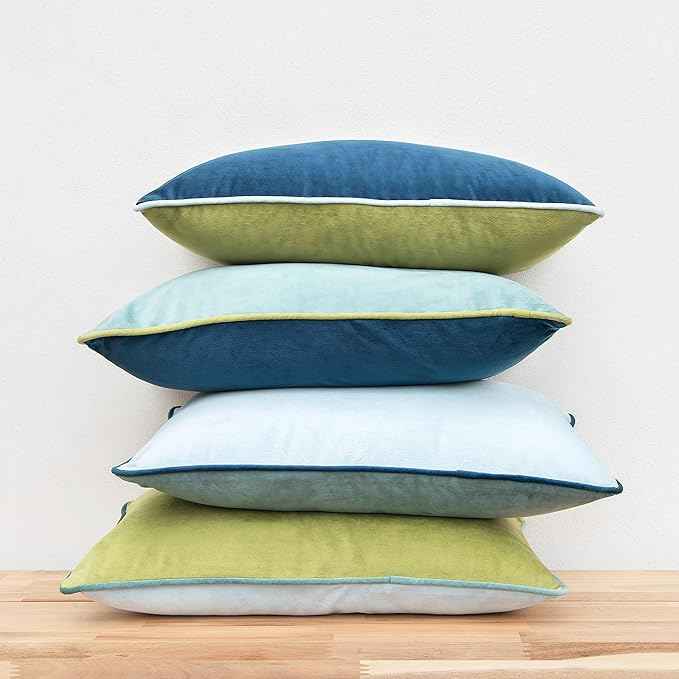 MONDAY MOOSE Decorative Throw Pillow Covers Cushion Cases, Set of 4 Soft Velvet Modern Double-Sided Designs, Mix and Match for Home Decor, Pillow Inserts Not Included (12x20 inch, Green/Blue)