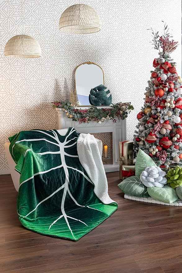 Green Philosophy Co. Giant Leaf Shaped Blanket (Philodendron Gloriosum) Large Modern Home Decorative Leaves Design Soft Warm & Cozy Throw for Living Room Couch Sofa Bed Perfect for Plant Lovers