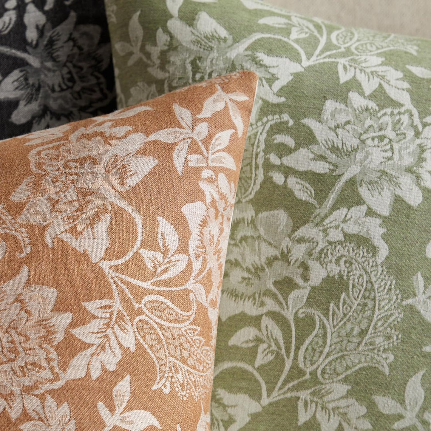 Floral Jacquard Lumbar Throw Pillow Covers Set of 2, Background/Green 12x20 Inch, Farmhouse Decorative Cotton Sage Green Cushion Covers for Sofa Bed Living Room Home Decor