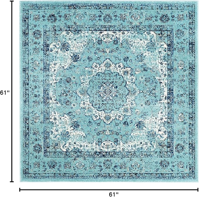 SAFAVIEH Evoke Collection Area Rug - 5'3" Square, Light Blue, Shabby Chic Oriental Medallion Design, Non-Shedding & Easy to Clean, Ideal for Living Room, Bedroom, Dining Space (EVK220E)
