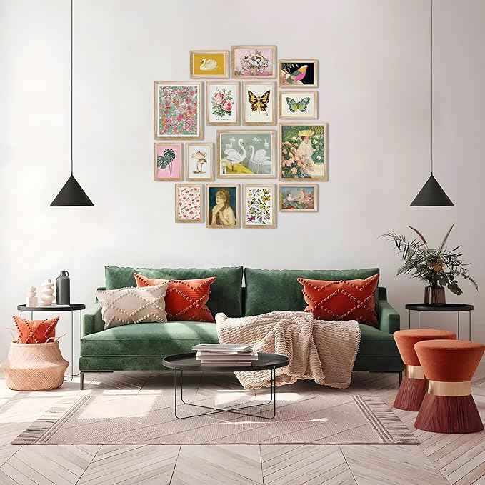LANCHI95 15 Pcs FRAMED Eclectic Wall Decor, Colorful Eclectic Decor, Colorful Art, Girls Room, Vintage Wall Art Prints, Moody Maximalist Bedroom Decorations
