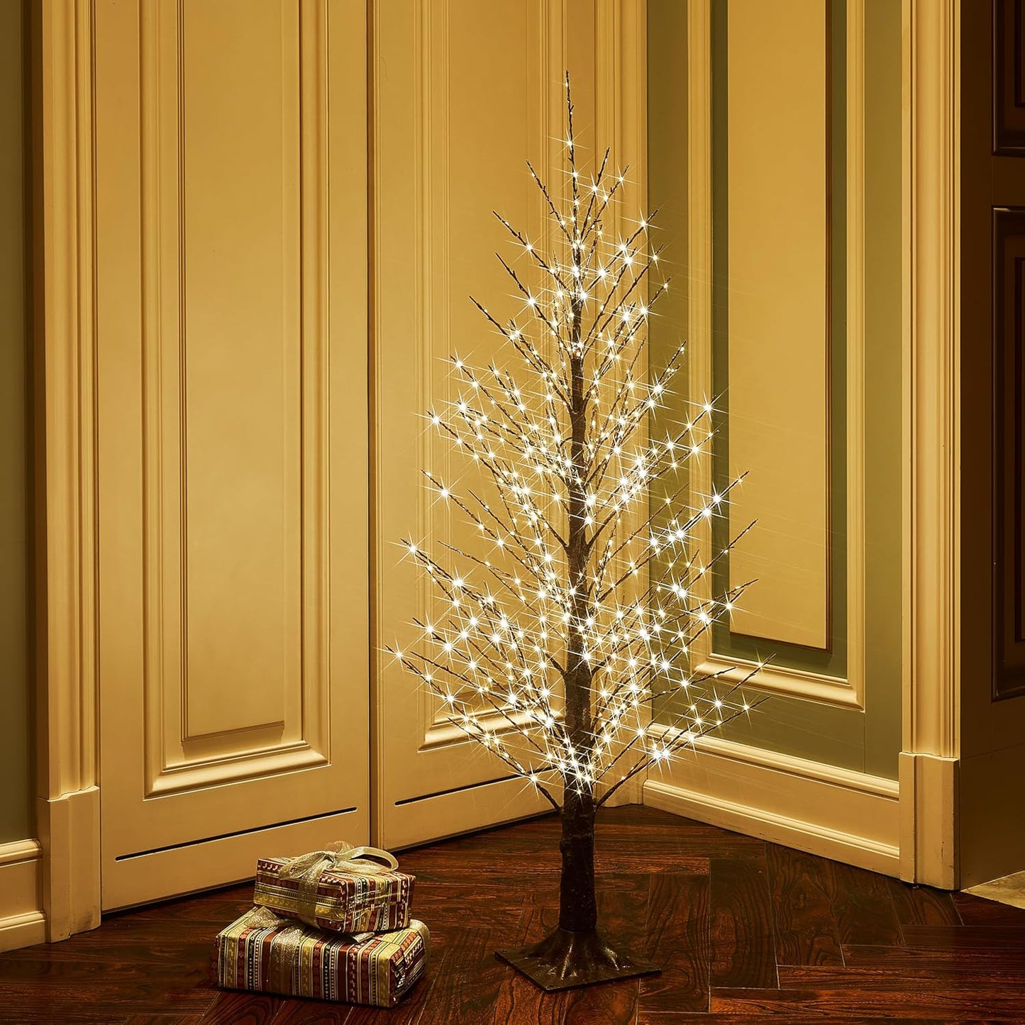 Fudios Lighted Alpine Tree Brown Willow 4FT 450 LED Fairy Lights,Artificial Winter Twig Trees Plug in for Christmas Indoor Outdoor Home Decoration