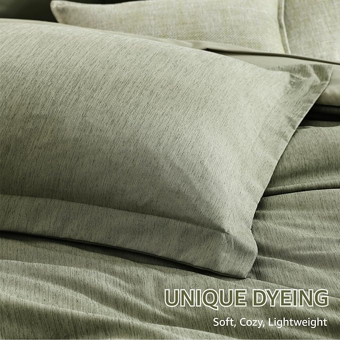 Monbix King Size Comforter Set, Sage Green King Size Bed Set Reversible 7 Pieces, Cationic Dyeing Bed in a Bag with Comforter, Sheets, Pillowcases & Shams