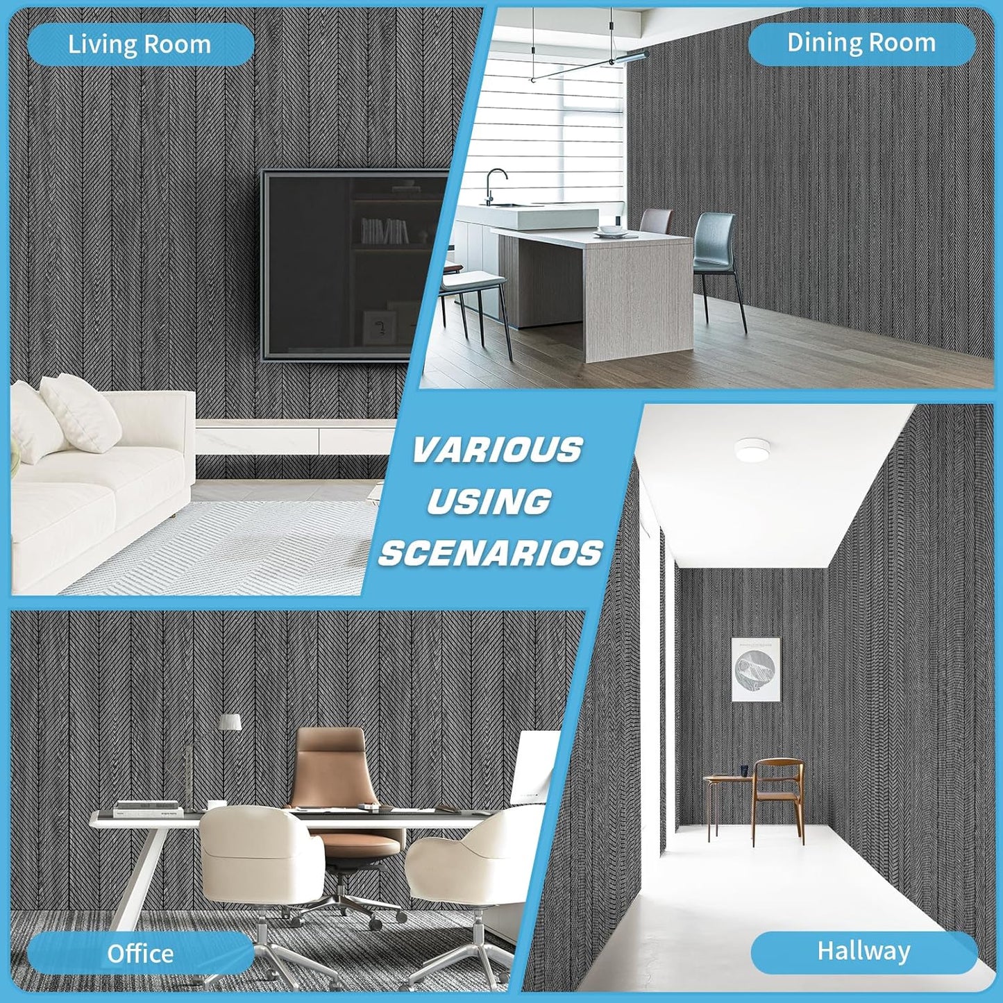 Art3d 4-Pack Glue-On Herringbone Wainscoting Panel for Interior Wall Decor - 104 x 12 Inch Polystyrene Ultralight Slim Slat Wall Panels for Living Room Bedroom, Weathered Teak