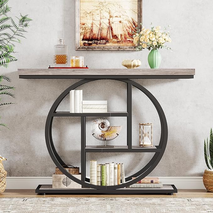 Tribesigns 41.3" Console Table, Industrial 4-Tier Sofa Table Entryway Table with Circle Base, Narrow Wood Accent Tables with Storage Shelves for Living Room, Hallway, Foyer, Gray | Industrial, Sofa Table, Entryway Table, Narrow, Accent Tables, Storage ...