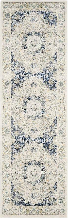 Safavieh Evoke Collection 2'2" x 5' Ivory/Blue EVK220C Shabby Chic Oriental Medallion Non-Shedding Living Room Bedroom Area Rug (Pack of 3)
