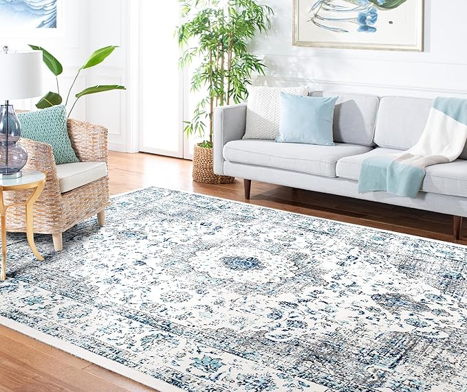SAFAVIEH Area Rug 10x14 - Evoke Collection - Large - Ivory & Grey, Shabby Chic Oriental Medallion Design, Non-Shedding & Easy to Clean, Ideal for Living Room, Bedroom, Dining Space (EVK220D)