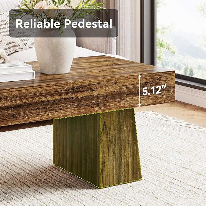 LITTLE TREE Farmhouse Coffee Table, 47 Inches Living Room Table, Rectangular Wooden Accent Center Tables with Thick Base, Modern Low Cocktail Tea Furniture for Living Room (Walnut Brown)