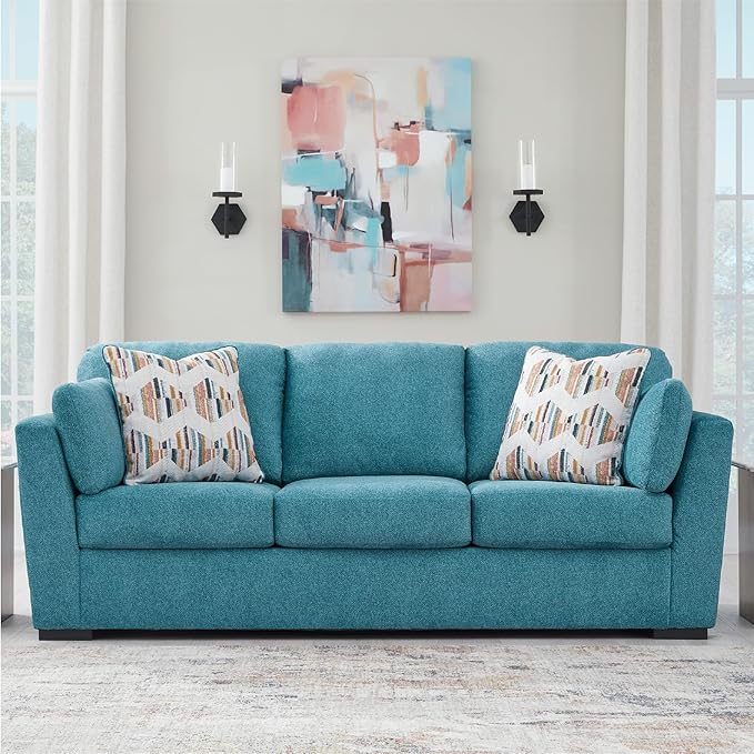 Signature Design by Ashley Keerwick Scandinavian Sofa with 4 Toss Pillows, Blue