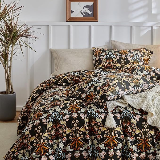 Vintage Floral Paisley Comforter Set Full Size Bohemian Flowers Leaves Pattern Comforter Fluffy Soft Microfiber Botanical Floral Bedding Set Farmhouse Paisley Flowers Comforter Set for Girls Women