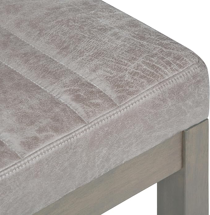 SIMPLIHOME Casey Ottoman Bench - 48 inch Wide Upholstered Vegan Leather Rectangle Ottoman in Distressed Grey Taupe, Contemporary Modern Bench for Bedroom with Quilted Stitching, Assembled