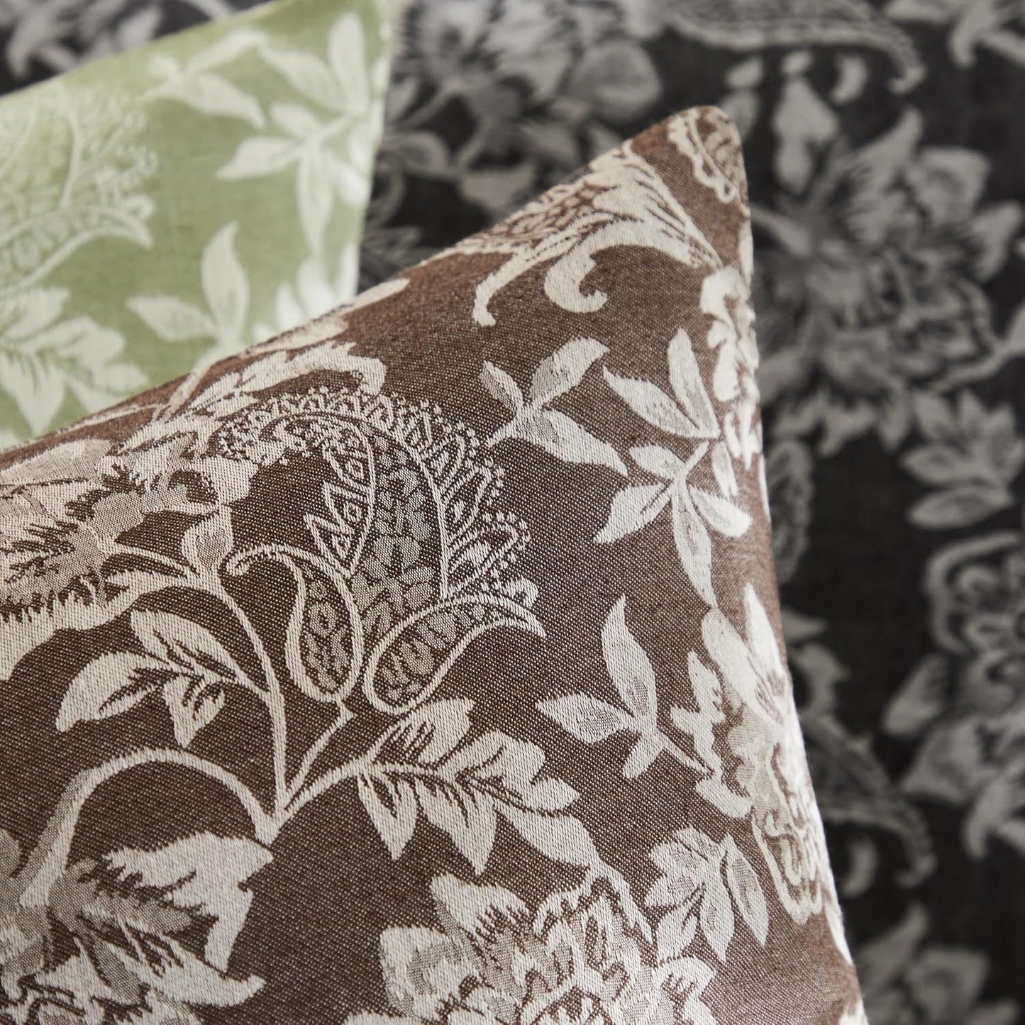 Floral Jacquard Lumbar Throw Pillow Covers Set of 2, Background/Chocolate 12x20 Inch, Farmhouse Decorative Cotton Dark Brown Cushion Covers for Sofa Bed Living Room Home Decor