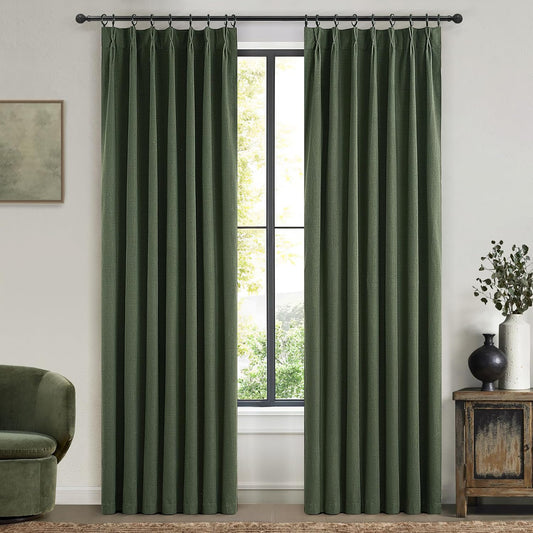 Dark Olive Green Bedroom Curtains 92 Inch Length 2 Panels Set Burg,Pinch Pleated Decorative Blackout Drapes Thermal Insulating Window Full Light Blocking Linen Blend Sunroom Pine (40"Wx92"Lx2 Loden)