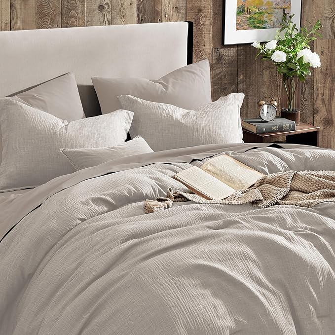 Geniospin King Size Comforter Set- 7 Piece Ivory Textured King Bedding Set, Soft Solid Bed in a Bag for All Season, King Comforter Set with Sheets(Ivory,102''x90'')