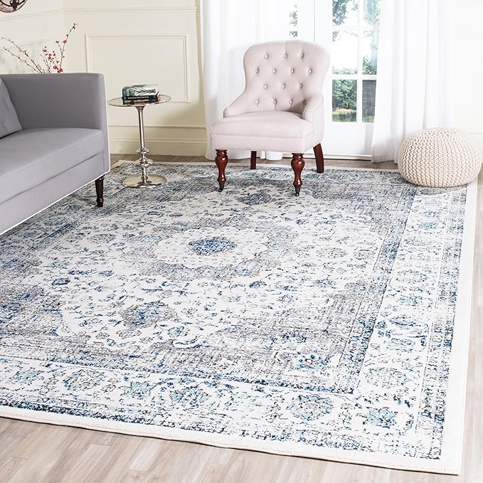 SAFAVIEH Area Rug 9x12 - Evoke Collection - Large - Ivory & Grey, Shabby Chic Oriental Medallion Design, Non-Shedding & Easy to Clean, Ideal for Living Room, Bedroom, Dining Space (EVK220D)