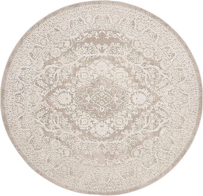 SAFAVIEH Area Rug 8' Round - Reflection Collection - Large - Beige & Cream, Non-Shedding & Easy Cleaning, Ideal for Living Room, Bedroom, Dining Space (RFT668A)