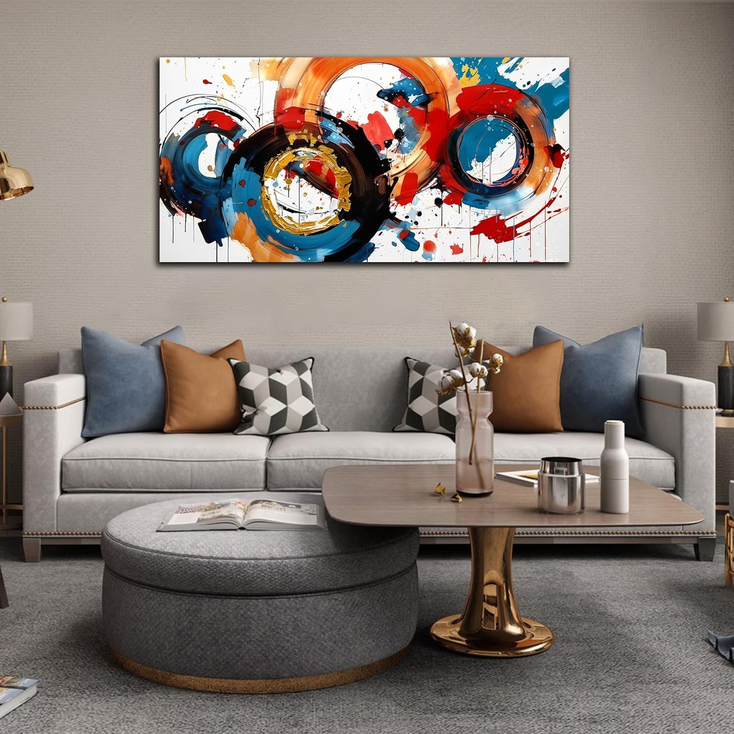 Abstract Wall Art Large Canvas Prints Modern Living Room Bedroom Home Office Wall Decor Framed Colorful Circle Abstract Picture Ready to Hang Size 24x48