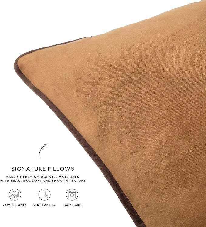 MONDAY MOOSE Decorative Throw Pillow Covers Cushion Cases, Set of 4 Soft Velvet Modern Double-Sided Designs, Mix and Match for Home Decor, Pillow Inserts Not Included (20x20 inch, Brown/Beige)