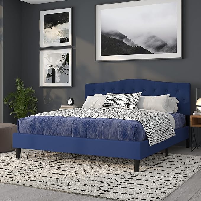 Flash Furniture Cambridge Button Tufted and Diamond Stitched Upholstered King Size Headboard in Navy Fabric