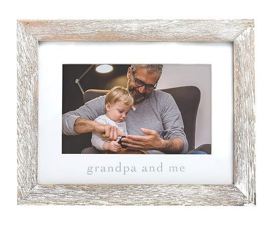 Pearhead Grandpa and Me Rustic Picture Frame, Gender Neutral Nursery Decor, Farmhouse Style Wall or Tabletop Display, Gift for New Dad or Grandfather, 4x6 Photo Insert, Distressed Wood