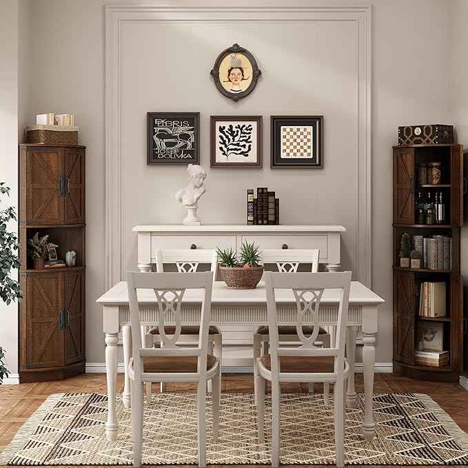 Vabches 64.8" Tall Farmhouse Corner Cabinet with 4 Doors and 5 Storage Shelves, Farmhouse Storage Cabinet with Barn Door Design, Home Space Saver for Living Room, Kitchen, Laundry Room,Brown