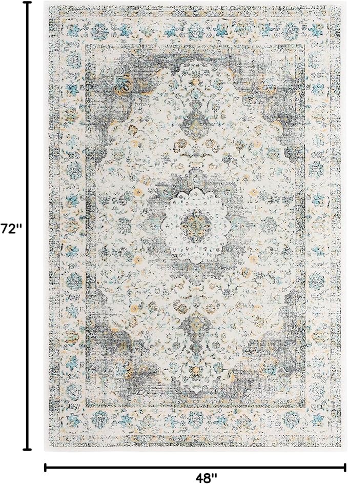 SAFAVIEH Area Rug 4x6 - Evoke Collection - Grey & Gold, Shabby Chic Oriental Medallion Design, Non-Shedding & Easy to Clean, Ideal for Living Room, Bedroom, Dining Space (EVK220B)