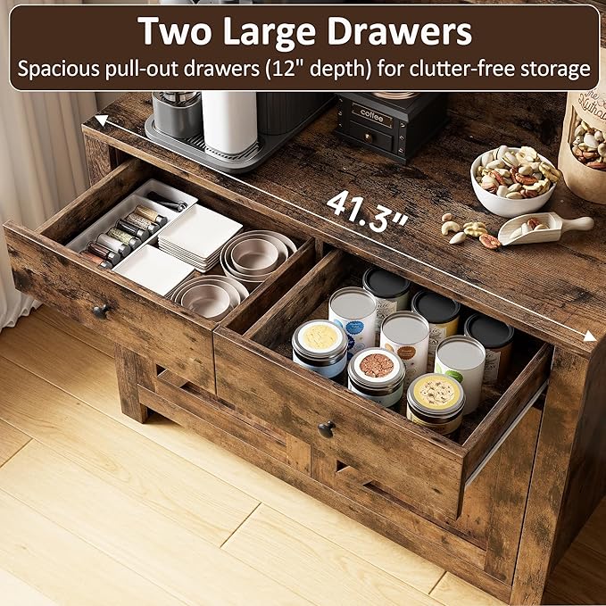 IDEALHOUSE 63" Kitchen Pantry Cabinet with Drawers, Hutch Cabinet with Storage, Microwave Stand, Adjustable Shelves, Freestanding Tall Pantry Storage for Dining Room, Living Room, Brown