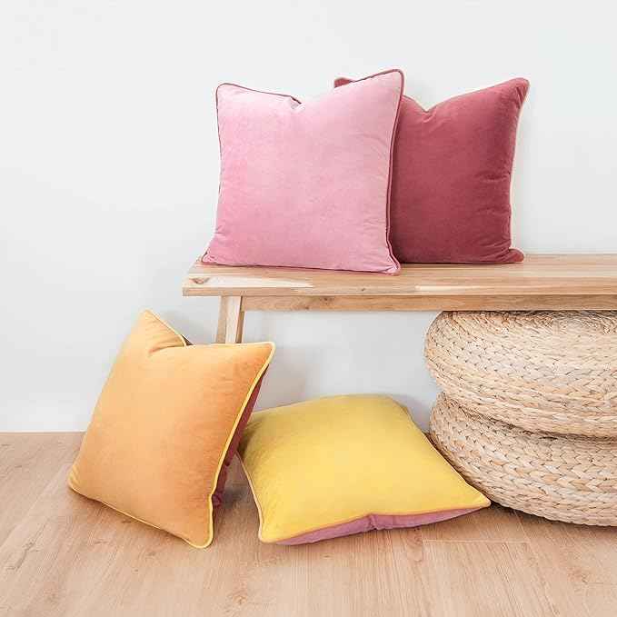 MONDAY MOOSE Decorative Throw Pillow Covers Cushion Cases, Set of 4 Soft Velvet Modern Double-Sided Designs, Mix and Match for Home Decor, Pillow Inserts Not Included (18x18 inch, Yellow/Pink)