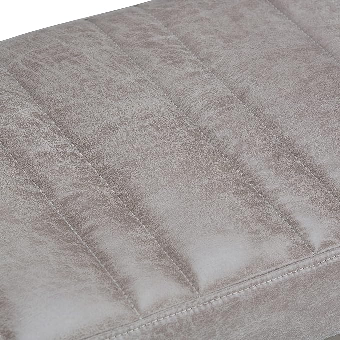 SIMPLIHOME Casey Ottoman Bench - 48 inch Wide Upholstered Vegan Leather Rectangle Ottoman in Distressed Grey Taupe, Contemporary Modern Bench for Bedroom with Quilted Stitching, Assembled