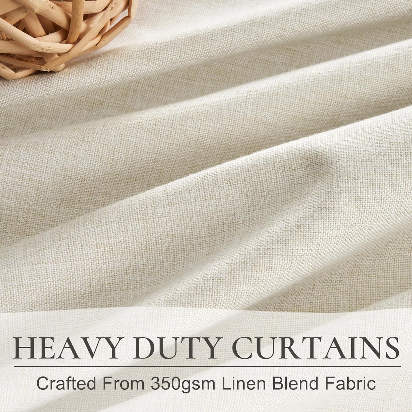 Room Darkening Cream Linen Curtains 90 Inches Long for Living Room, Neutral Pinch Pleated Blackout Heavy Curtain Insulated Privacy for Bedroom 2 Panels Set Floor to Ceiling Window Drapes 40"W x 90"L