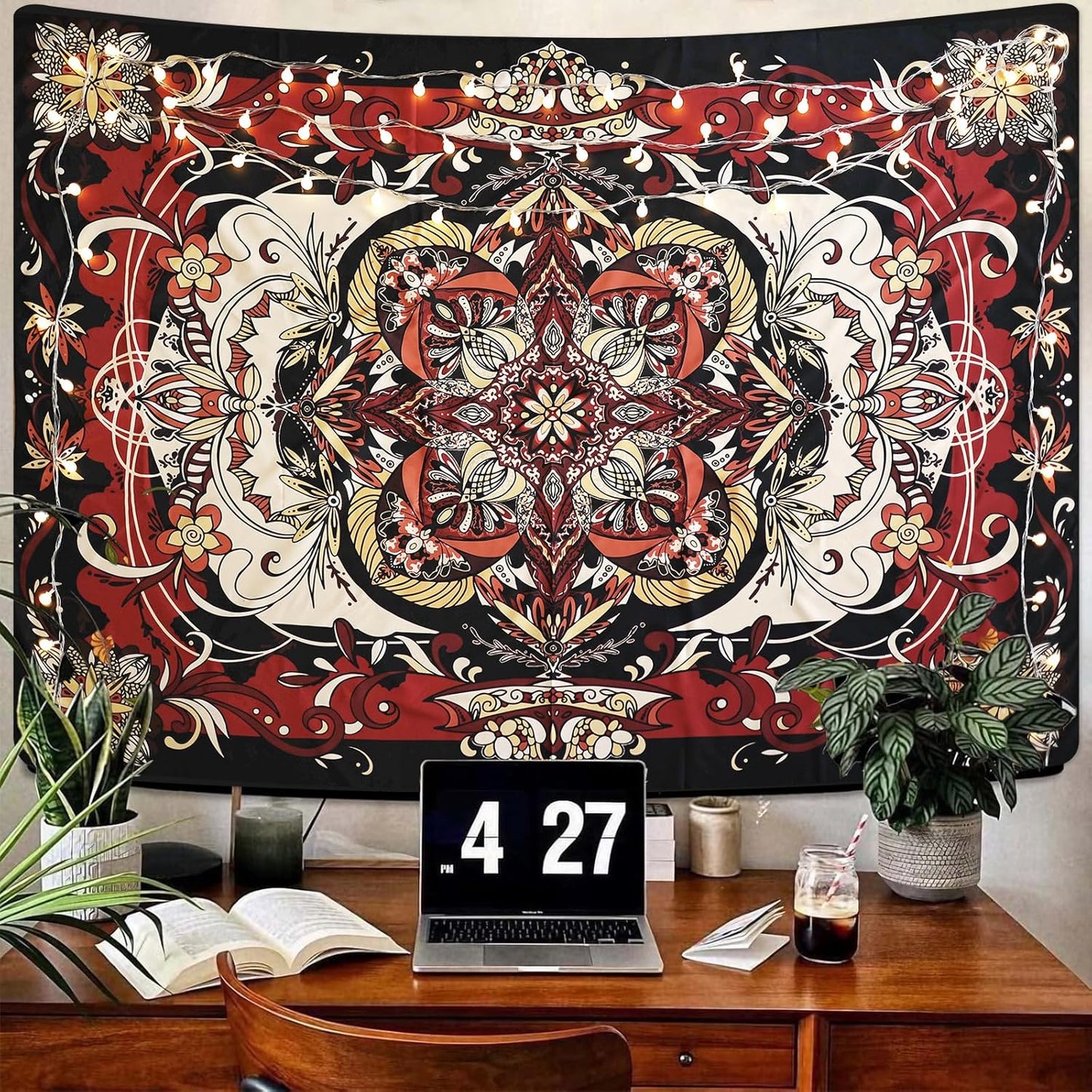 Mandala Tapestry - Moth Wall Hanging, UV Resistant, Machine Washable, Lightweight, Psychedelic Bedroom Aesthetic Decor for Bedroom, Living Room, Yoga Room - 59.1x49.2 Inch