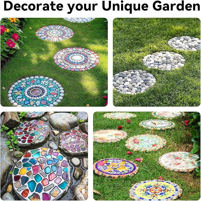 6 Pcs 3 Sizes Round DIY Concrete Stepping Stone Mold - 10.2" 11" 12.6" Reusable Concrete Stepping Stone Molds for Outdoor Garden Walkway Decor, Plastic Concrete Molds for Memorial Gifts