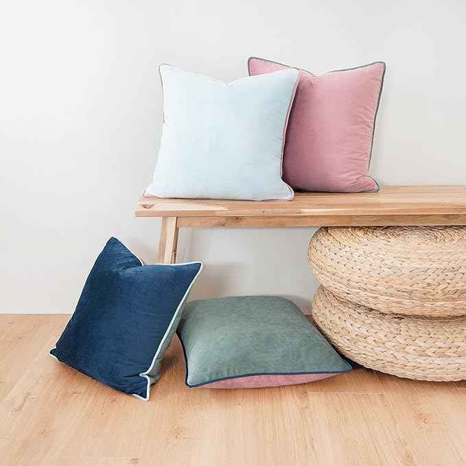 MONDAY MOOSE Decorative Throw Pillow Covers Cushion Cases, Set of 4 Soft Velvet Modern Double-Sided Designs, Mix and Match for Home Decor, Pillow Inserts Not Included (18x18 inch, Pink/Blue)
