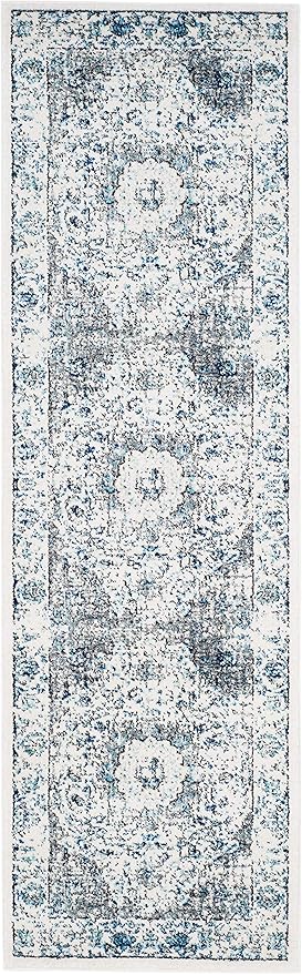 SAFAVIEH Evoke Collection Runner Rug - 2'2" x 15', Ivory & Grey, Shabby Chic Oriental Medallion Design, Non-Shedding & Easy to Clean, Ideal for Hallway, Foyer, Kitchen, Entryway, Bedroom (EVK220D)