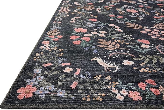 Loloi Rifle Paper Co. Maison Collection MAO-04 Tuileries Black 3'-0" x 3'-0" Round, .19" Pile Height, Accent Rug