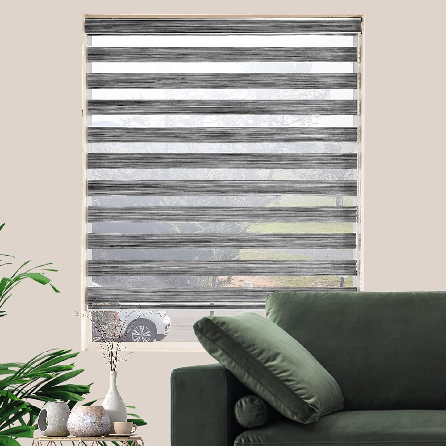 Zebra Blinds for Windows, Free-Stop Zebra Shades, Dual Layer Light Filtering Sheer Blinds for Indoor Windows, Roller Window Shades for Privacy (33" W X 72" H, Grey)