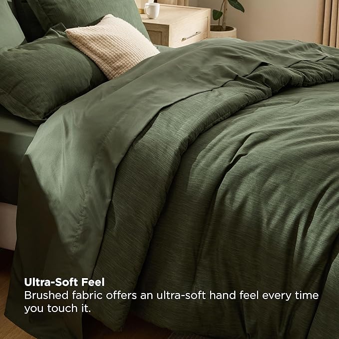 Bedsure King Size Comforter Set Dark Green - Bed in a Bag King Bedding 7 Pieces, Cationic Dyed Bed Set, Dark Green Soft Bedding for All Seasons Comforter with Sheets, Pillowcases & Shams