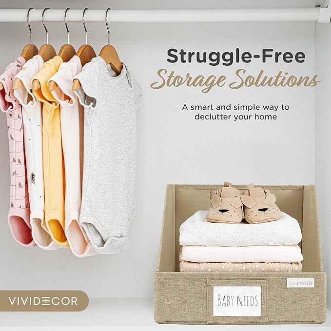 Storage Cubes – 12x12x10 Fabric Baskets for Organizing, Storage Baskets for Shelves, Front Opening Fabric Bins, Closet Organizer Bins for Clothes, Towels, Sweaters, Linen – Brown, 3 Pack