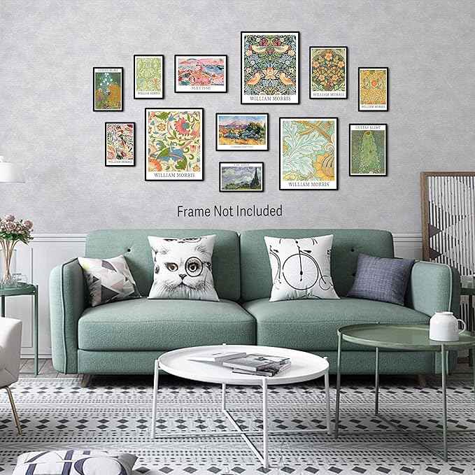 liflikwall 24 PCS Posters for Room Aesthetic，Matisse Wall Art Exhibition Posters，Vintage Eclectic Wall Art Decor, Boho Colorful Botanical Floral Dorm Gallery Home Decor(with Beige Frame)