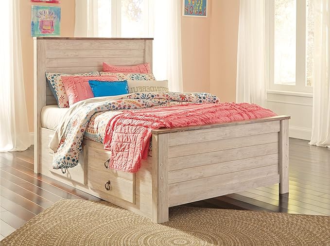 Signature Design by Ashley Willowton Cottage Farmhouse Sleigh Headboard ONLY, Full, Whitewash