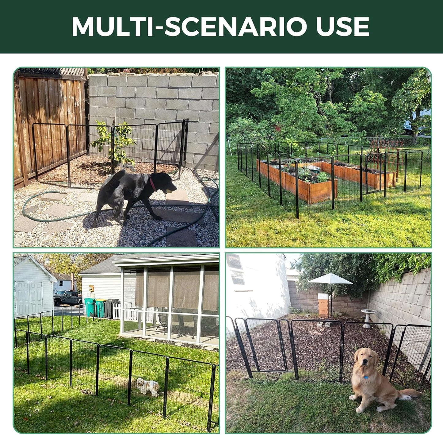FXW Garden Fence 40in(H) x 18.0ft(L), 8 Panels Decorative Dog Fence Outdoor for The Yard – Heavy Duty Metal Animal Barrier for Dog and Rabbit, Easy Setup, Black