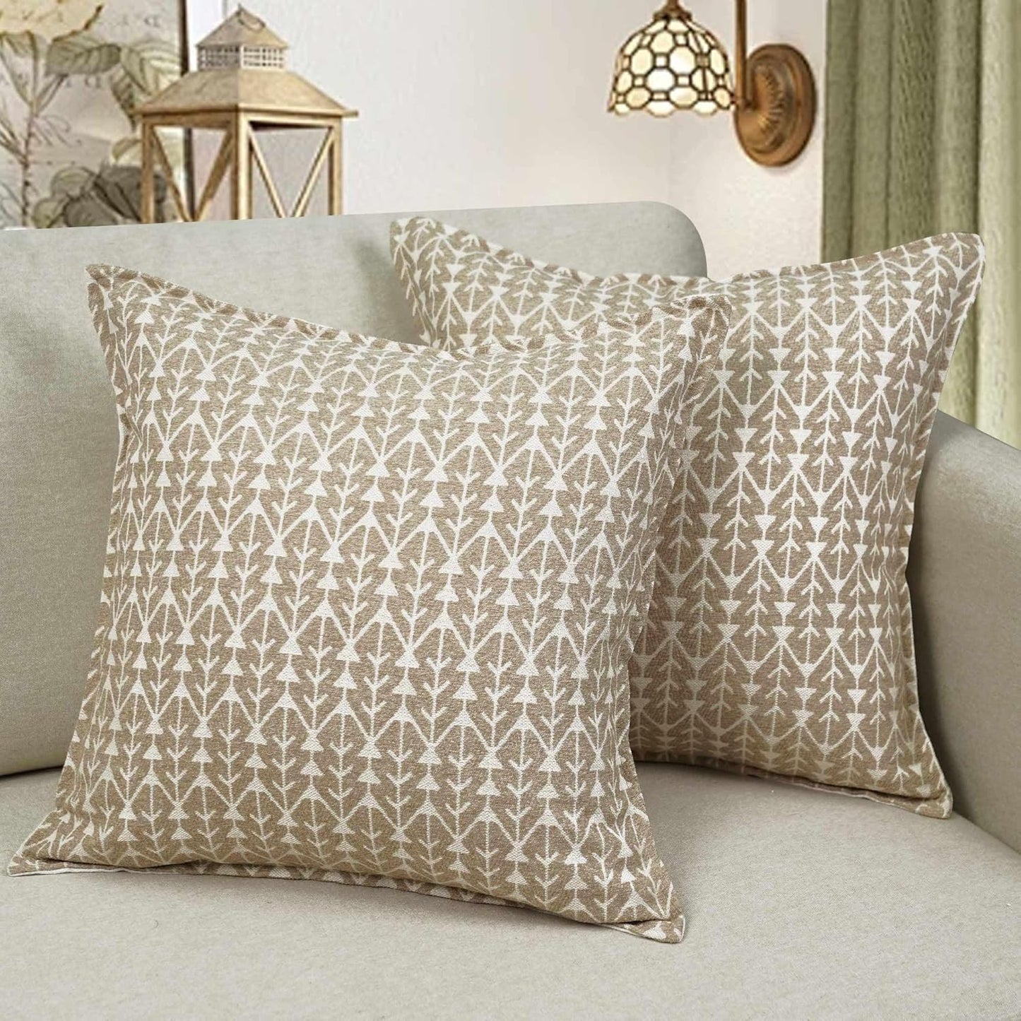 makkey Floral Throw Pillow Covers 20X20 Farmhouse Block Print Pillow Covers Decorative Pillow Covers Couch Pillows for Living Room Vintage Accent Sofa Pillows Set of 2