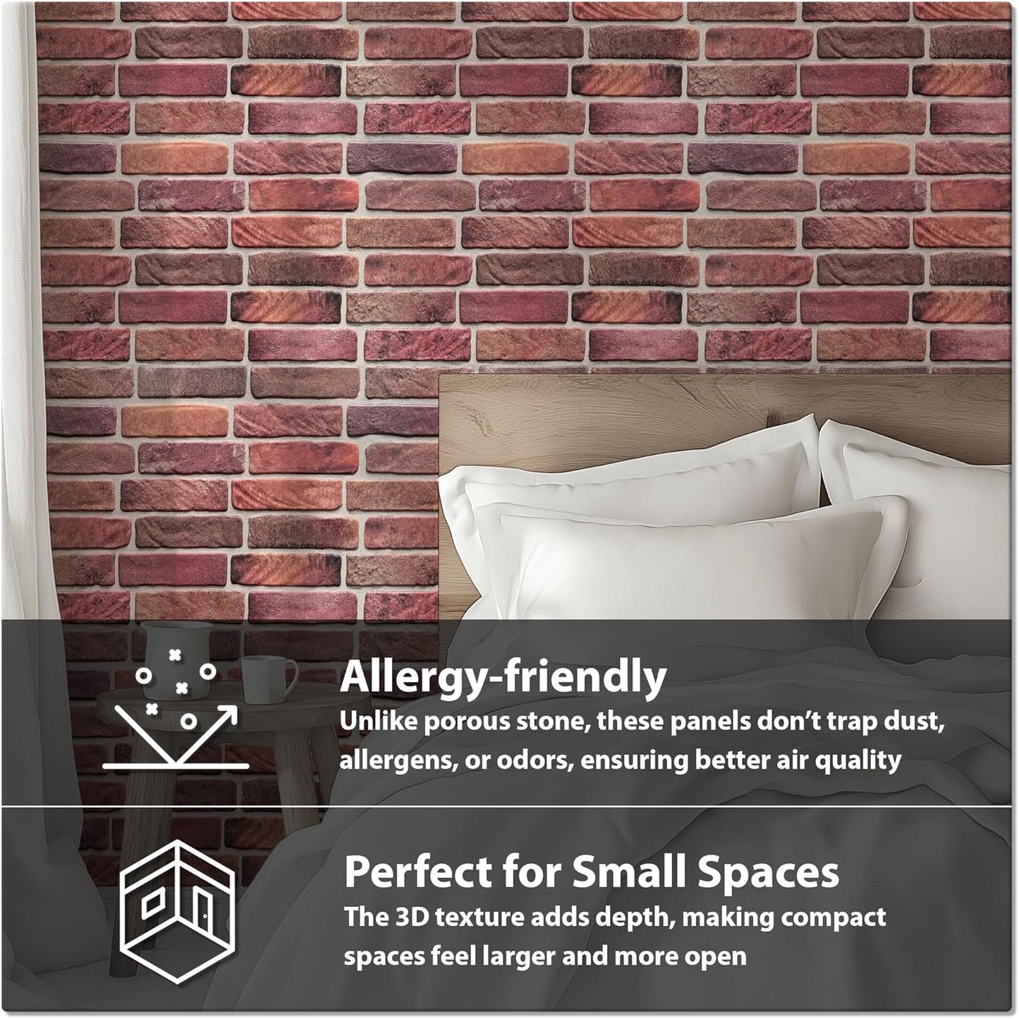CONCORD WALLCOVERINGS ™ 3D Red Faux Brick Wall Panels - Pack of 20, Lightweight 17.5" x 24" (44.5 cm x 61 cm) PVC Sheets, Decorative Stone Tiles for Living Room, Kitchen - Covers 58.33 Sq Ft (572OR)