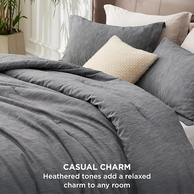 Bedsure Twin/Twin XL Comforter Set - Charcoal Grey Soft Bedding for All Seasons, Cationic Dyed Bed Set, 2 Pieces, 1 Twin Size Comforter (68"x88") and 1 Pillow Sham (20"x26"+2")