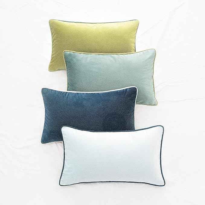 MONDAY MOOSE Decorative Throw Pillow Covers Cushion Cases, Set of 4 Soft Velvet Modern Double-Sided Designs, Mix and Match for Home Decor, Pillow Inserts Not Included (12x20 inch, Green/Blue)