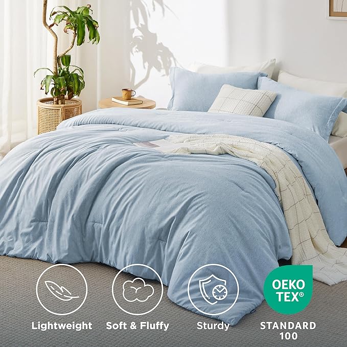 Bedsure King Size Comforter Set - Light Blue Soft Bedding for All Seasons, Cationic Dyed Bed Set, 3 Pieces, 1 King Size Comforter (104"x90") and 2 Pillow Shams (20"x36"+2")