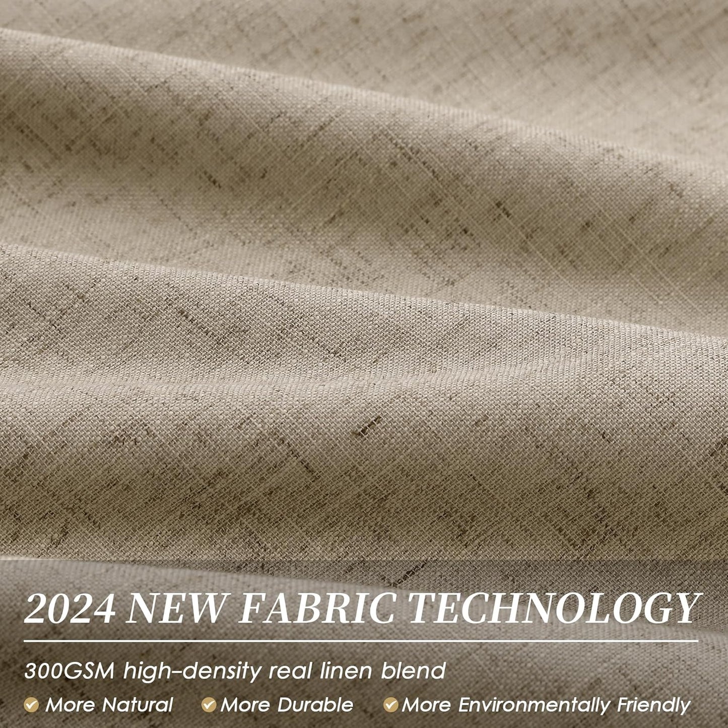 BOODII Khaki Linen 100% Blackout Curtains for Bedroom 102 Inch Long 2 Panels Window Curtain Floor to Ceiling Length for Living Room Sliding Glass Door Back Tab Linen Room Darkening Drapes 52x102